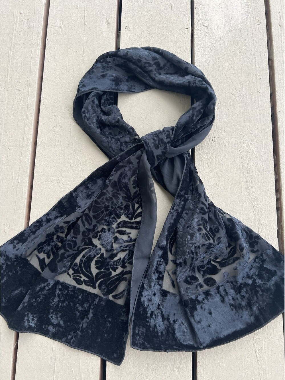 Women’s Black Floral Velvet Burnout Sheer Scarf Wrap Elegant 60X30